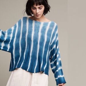Anthropologie Blue and White Striped Tie-Dye Sweater